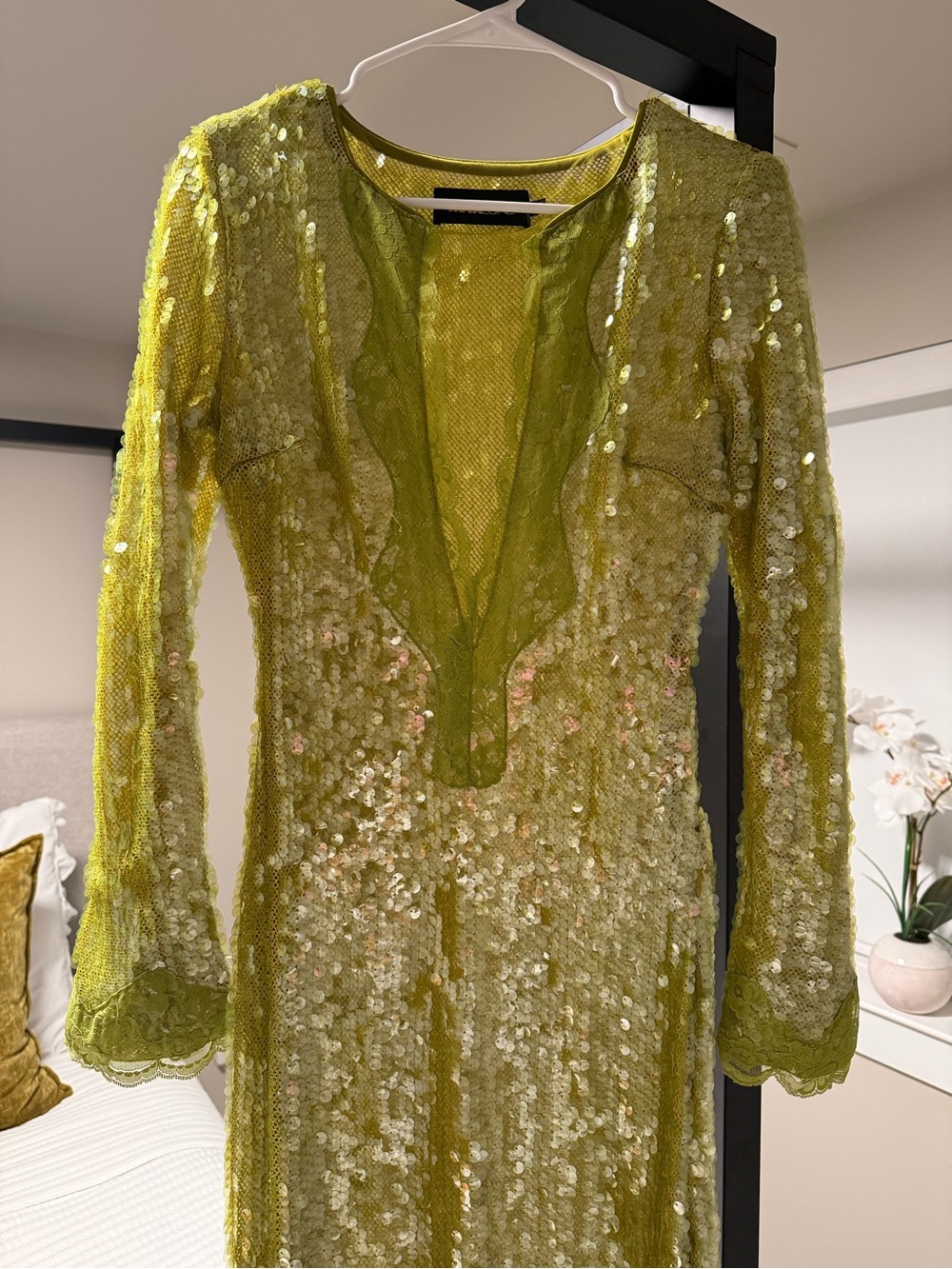 Green Sequin Long Sleeve Dress